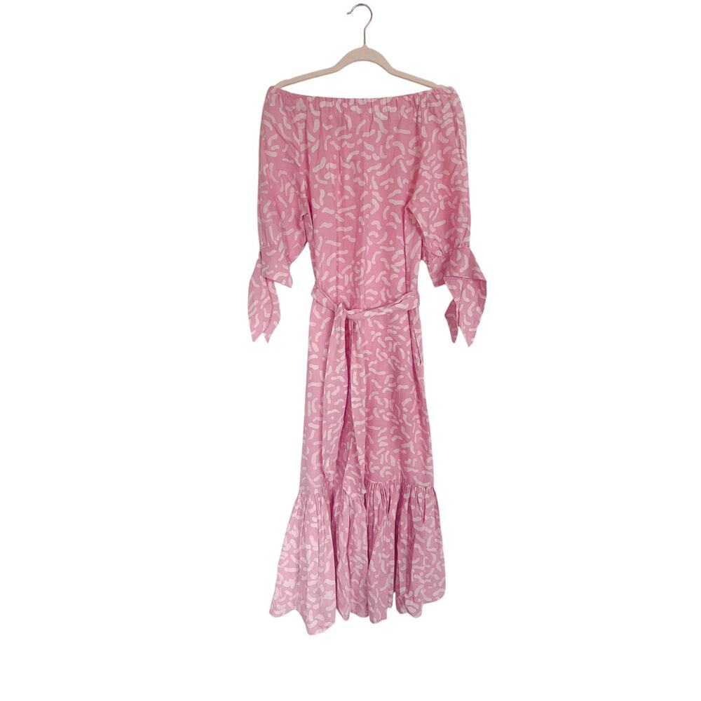 MIRTH Handmade Pink Abstract Print Belted Maxi Dress XS - Picture 6 of 8